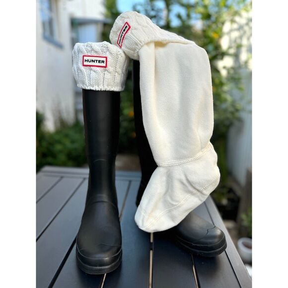 NWOT Hunter Tall Cream Cable Knit Cuff Rain Boot Socks SZ L = US Women's SZ 8-10 - Picture 1 of 4